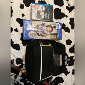 Diaper bag, door jumper, sound machine